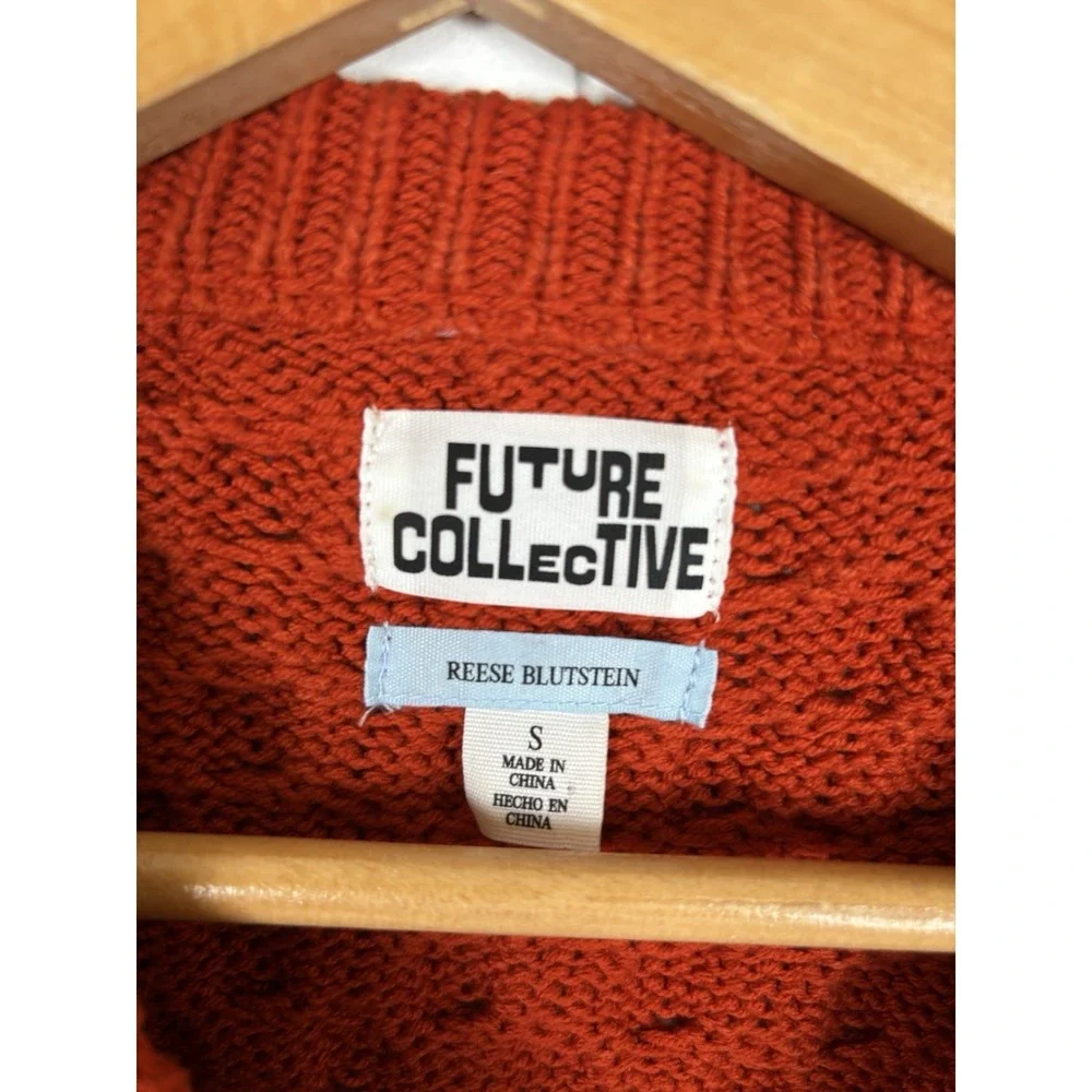 Future Collective Reese Blutstein Size Small Rust‎ Cropped Cable Knit Sweater